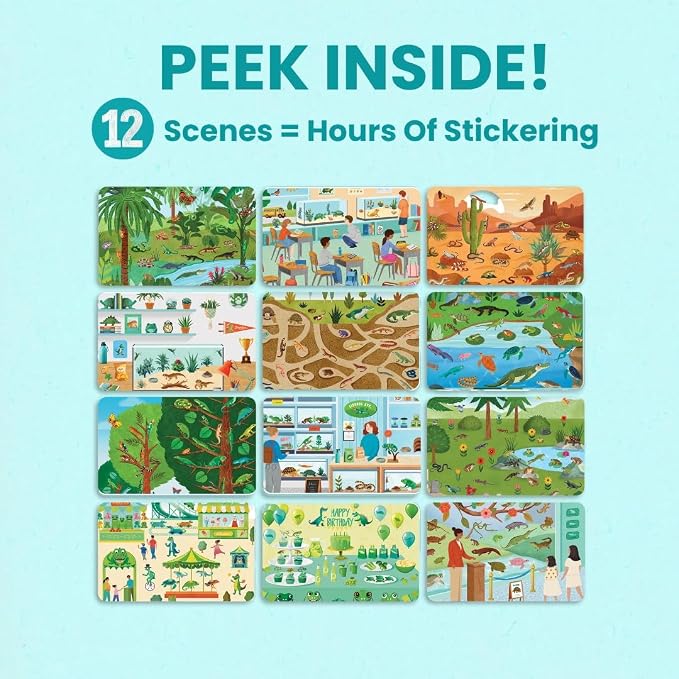 Cupkin Reptiles Coloring & Sticker Activity Book | 500+ Stickers | Spiral-bound kids craft format with 12 scenes, 12 art pages, side-by-side viewing, and an easy-peel design for ages 2–8