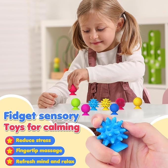 Sensory Fidget Toys Kids Adults: 16 Pack Textured Suction Toy | Sensory Toys for Autism Kids Calming - Quiet Fidgets for Classroom Prize - Special Education Classroom Must Haves