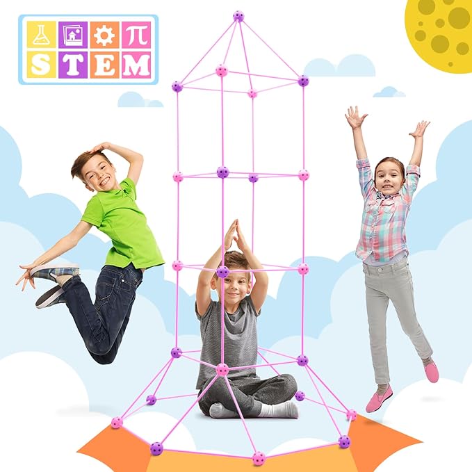 Kids Fort Building Kit 120 Pieces Construction STEM Toys for 5 6 7 8 9 10 11 12 Years Old Boys and Girls Ultimate Forts Builder Gift Build DIY Educational Learning Toy for Indoor Outdoor