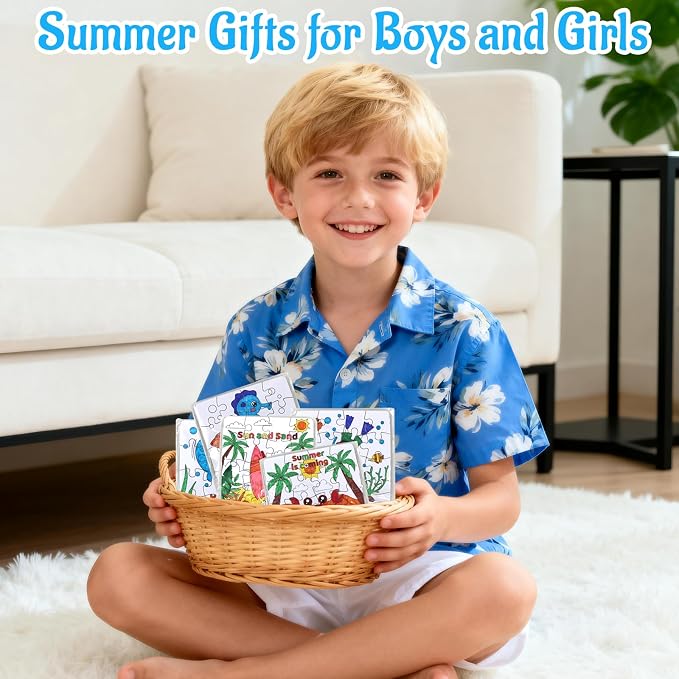 24 Set Summer Crafts for Kids Bulk, Summer Ocean Activities Puzzle with Mermaid Fish Starfish Animal, Camp Beach Arts and Crafts Classroom Gifts, Under the Sea Theme Party Favors, June Coloring Games
