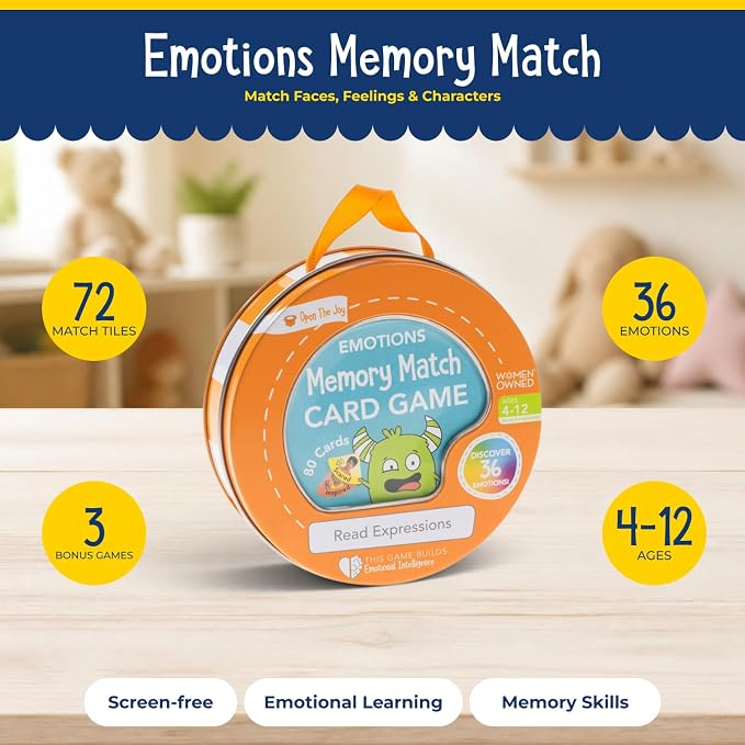 Open The Joy Emotions Memory Match Game – Kids SEL Card Game Tin