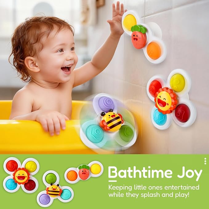 Pop Suction Cup Spinner Airplane Travel Toys for 1 Year Old Boy Girl | Novelty Spinning Tops Infant 12 18 Months,1 2 Year Old Boy Birthday Gift for Toddlers ,Sensory Baby Bath Toy Kids Ages 1-3