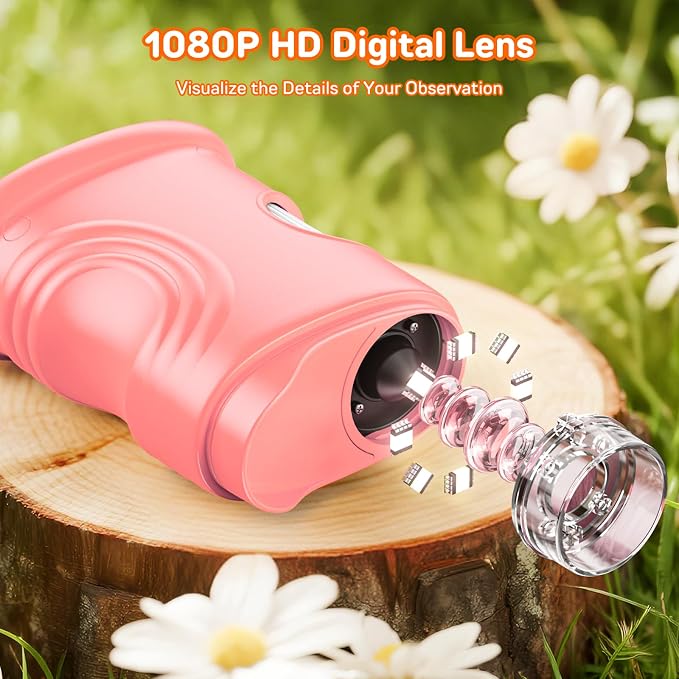 Microscope for Kids with 2.0" IPS Screen Girls Handheld Outdoor Gifts | 1000X Portable STEM Science Lab Toy, Rechargeable Digital Microscope Educational Gift for Girl Age 4-6 8-12, Pink