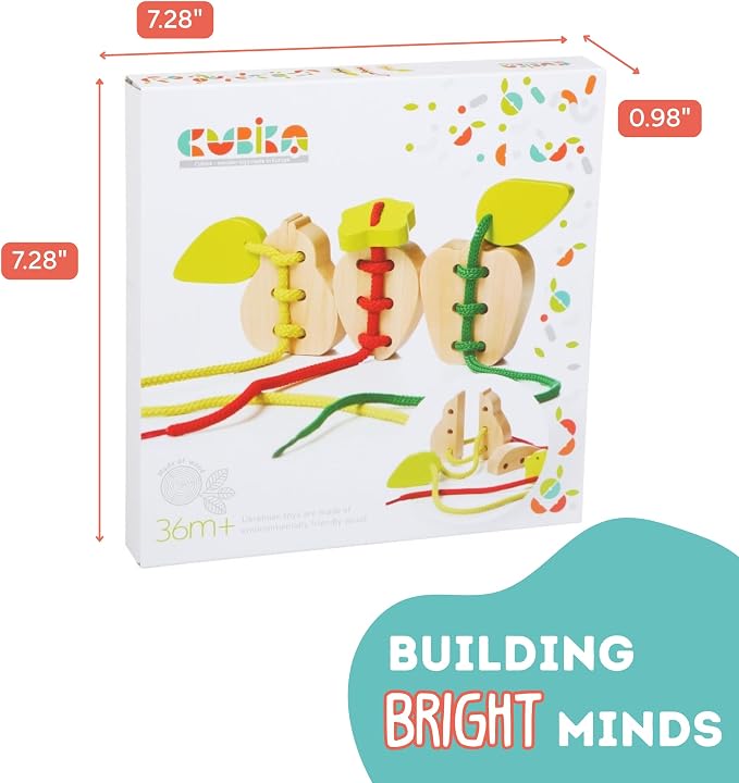 Wooden Lacing Fruit Set – Montessori Threading Toy for Toddlers Ages 3+ – Made from Natural Wood with Water-Based Paints – Travel-Friendly Educational Gift for Boys & Girls