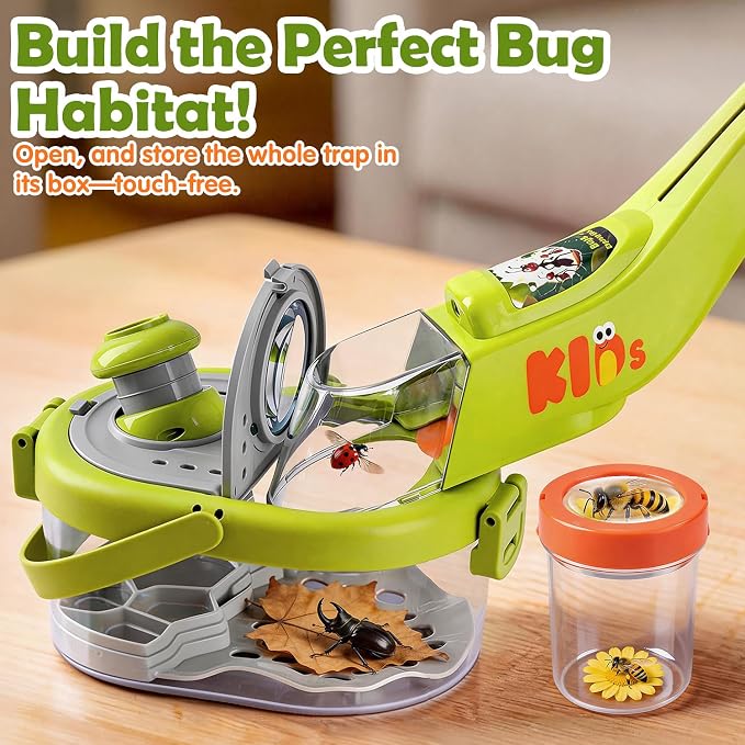 Bug Catcher Kit for Kids with Light and Insect Habitat - Outdoor Exploration Toys for Boys Girls Ages 6+, STEM Educational Toys Set Includes Net, Tweezers, Magnifying Glass Cup, Screwdriver