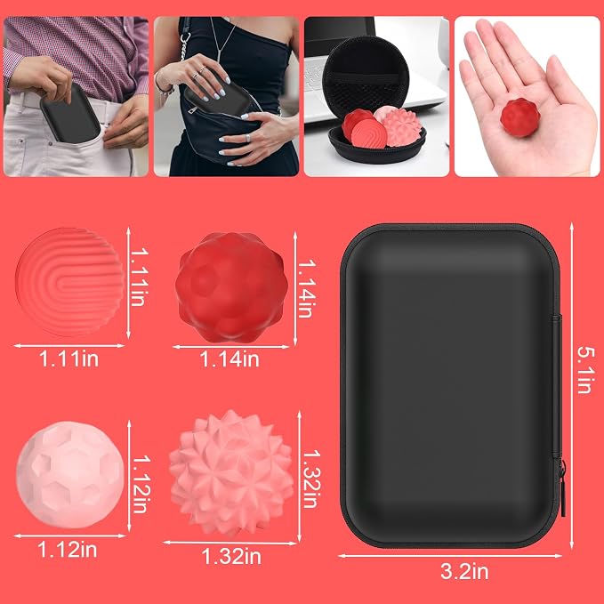 BUSOHA Silicone Magnetic Fidget Balls - 8 Pack Fidget Toys for Adult | Four Unique Textures Sensory Support,Quiet and Silent Stress Relief,Lightweight,Office,Travel,Anxiety,ADHD,Red