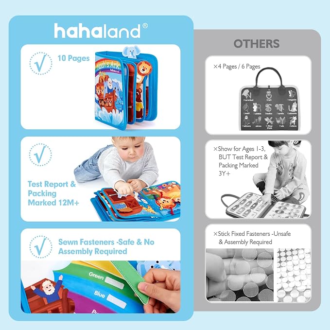 hahaland Noah's Ark Toy Busy Book for Toddlers 1-3 - Baptism Gifts for Boys | Montessori Toys for 1 Year Old Boy Girl, Learning Educational Airplane Travel Quiet Activity Board One Year Old Birthday Gift