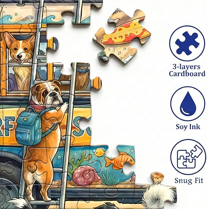 Puzzles for Kids Ages 6-8 8-10 - 200 Piece Dogs On The Beach Surf Puzzle | Educational Learning Toys.Colorful Children Puzzles for 6 7 8 9 10 11 12 Years Old Boys and Girls.Birthday and Holiday Gifts