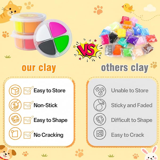 Air Dry Clay Kit -12 Animals Modeling Clay for Kids Arts and Crafts | Ultra Light & Soft,Safe & Non-Toxic,No-Sticky & Crack,DIY Molding Clay with Sculpting Tools,Party Favors Gifts for Girls Boys