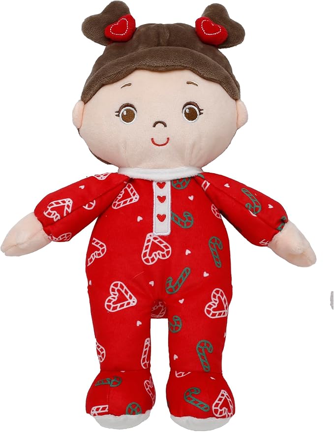 Baby Starters Large 13 inch Soft Baby Doll with Printed Pajamas, Brunette Ruby, Red