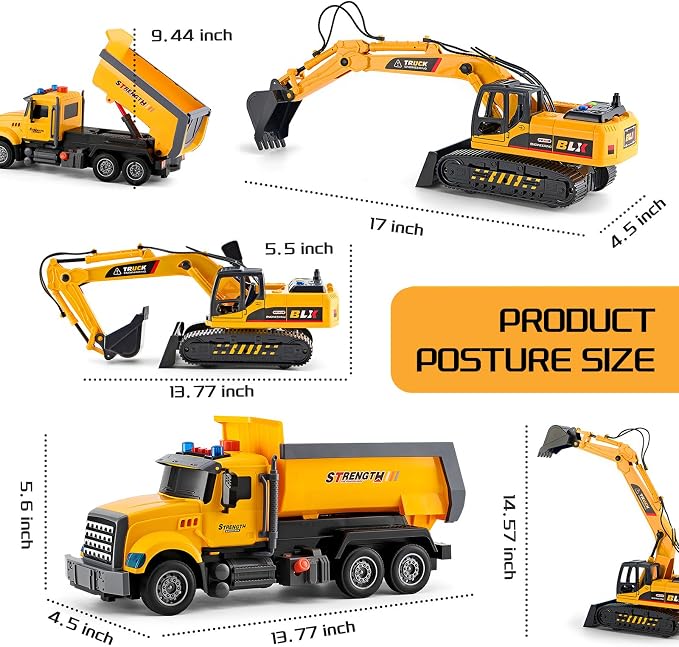 LerBao 2 Pack Construction Engineering Truck Toys,Moveable Claw Excavator & Lifting Back Dump Truck Toy for 3 4 5 6 7 8 Years Old Boys Kids Childs Toddlers Christmas Birthday Gift