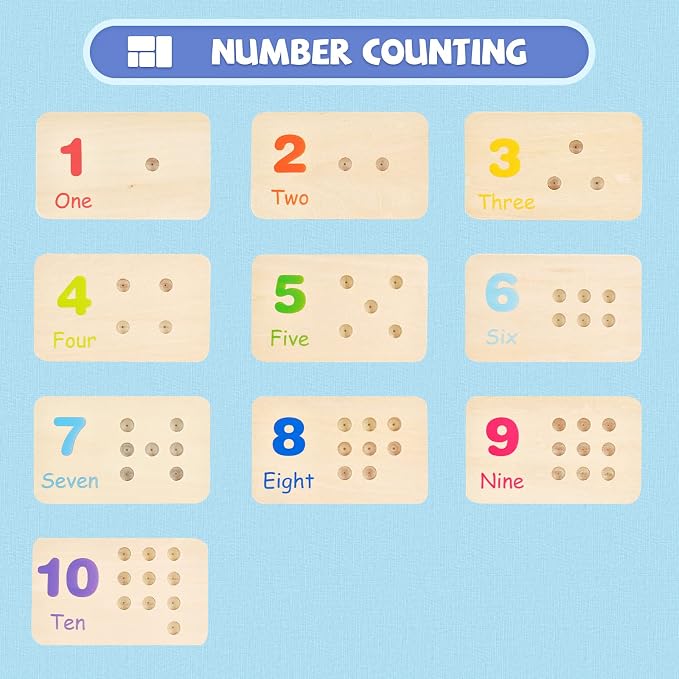 Wooden Montessori Number Blocks for Kids, Counting Peg Board for Kids Age 3 4 5,Preschool Learning Toys,Ideal for Kids 3 4 5 Years Old