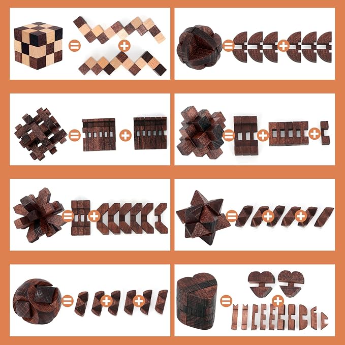 Mytothfy Brain Teaser Puzzles for Adults Teens Kids, 3D Puzzle Game Toys | 8 Pcs Wooden Unlock Interlocking Puzzle for Adults Teens Kids, IQ Education Smart Toys, Train Family Games Party Favor