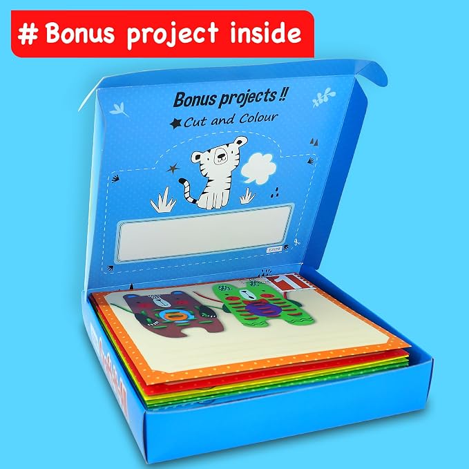 EZCRA Craft Box for Kids Ages 4-8 - 21-in-1 Arts and Crafts Kit | Mess-Free Activity Kit for Boys and Girls. 21 Craft Projects included. Birthday Gift for Kids.