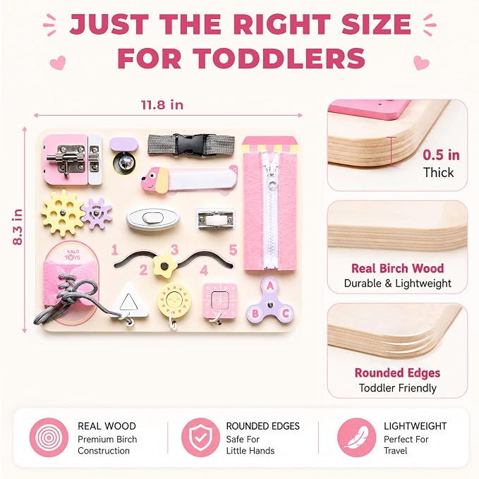 Montessori Busy Board for Toddlers, Wooden Sensory Toys, Preschool Learning Activities for Fine Motor Skills Travel Toy, Basic Life Skills Educational Gifts for 1 2 3 Years Old Kids Boys Girls