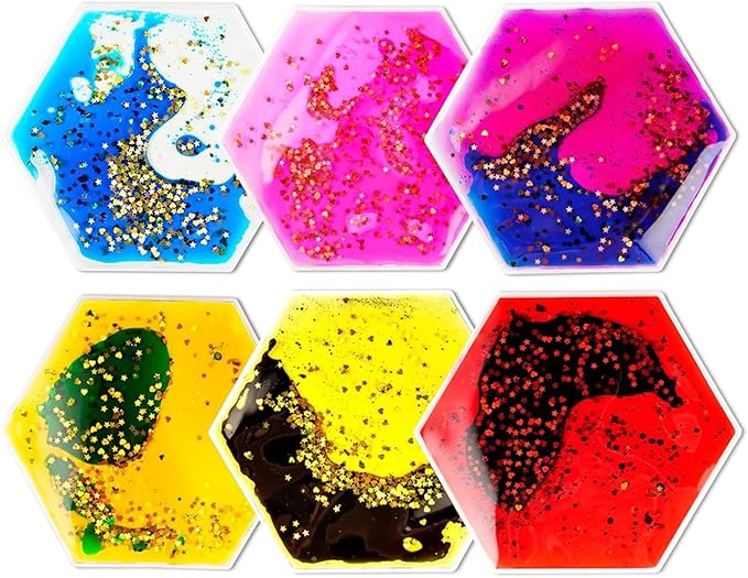 Onyoloy Sensory Soft Gel Liquid Toys - Hexagon Sensory Motion Fidget | for Autism Kids, Stress Relief & Focus, Home School Therapy Travel Toys (6 Pack)