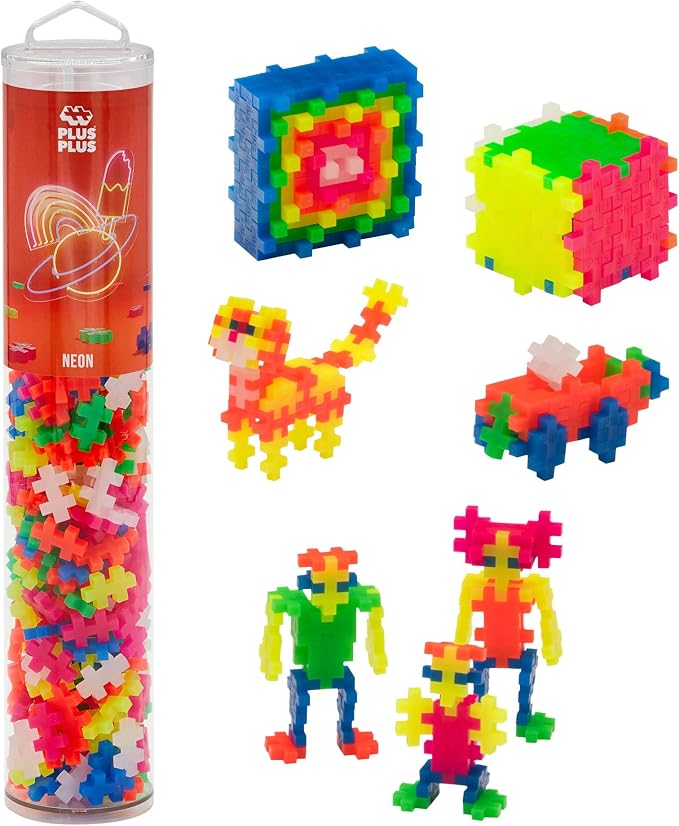 PLUS PLUS 240 Piece Neon Mix - Mini Waffle Blocks, Classroom Must Haves | STEM Toys, Sensory Bin Fillers, Occupational Therapy Tools, Gifts for Boys & Girls, Christmas Stocking Stuffers for Kids