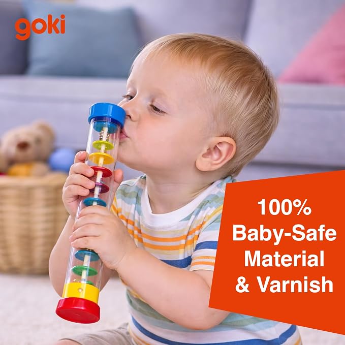Goki Wooden Rain Stick Musical Instrument I Montessori Rainmaker Toy for Toddlers 1-3 - Sensory Baby Rattle & Auditory Development Toy for Boys & Girls - Wooden Rainstick