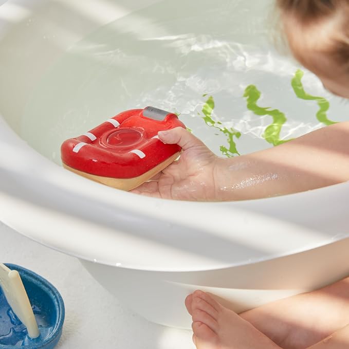PlanToys® Wooden Whitewater Raft, Waterproof Kids Bath & Water Play Toy | wooden whitewater raft, waterproof bath water play, montessori imaginative coordination, sensory development, kids toy set