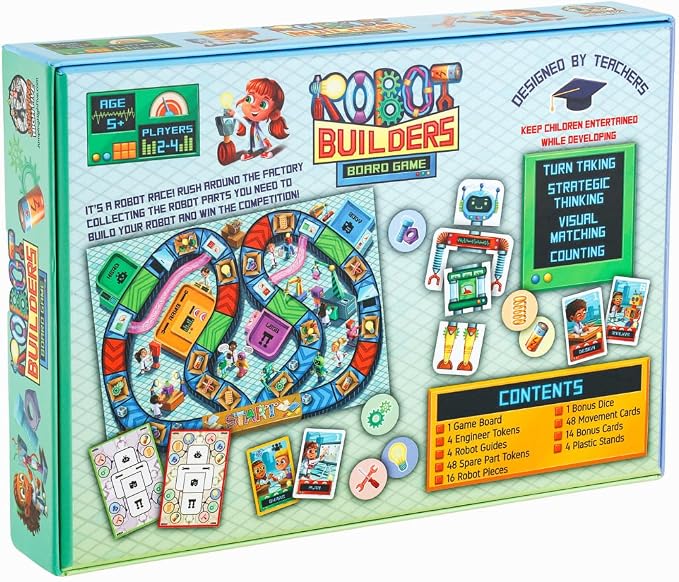 Robot Builders Cooperative Board Game Kids Ages 5+, Stem Fun 2-4 Players | Exciting robot-building competition, kids race to collect their parts and tools. Easy to learn, fun for the whole family.