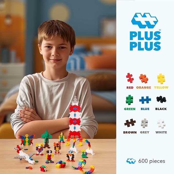 PLUS PLUS 600 Piece Basic Mix - Mini Waffle Blocks, Classroom Must Haves | STEM Toys, Sensory Bin Filler, Autistic Kids Must Haves, Gifts for Boys & Girls, Christmas Stocking Stuffers for Kids