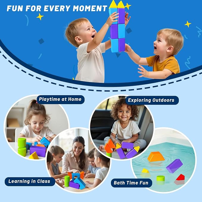 Pairez Toys Large Magnetic Building Blocks for Kids, 22pcs Magnet Toys | Toddlers Magnet Blocks in 8 Shapes & 8 Colors, 1.65in Large Building Set, Preschool Learning Toy for Boys & Girls Ages 3+