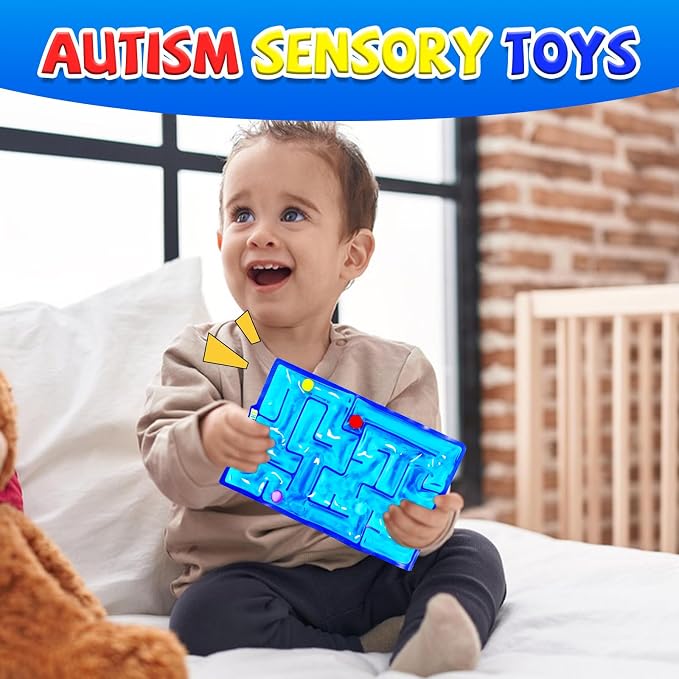 Sensory Maze Fidget, Sensory Toys Fidget Gel Filled Squishy Toy for Kids Adults Autism Stress Anxiety Relief Toys with Filled Goo for Calming Valentines Day Gifts for Him Her (Blue)