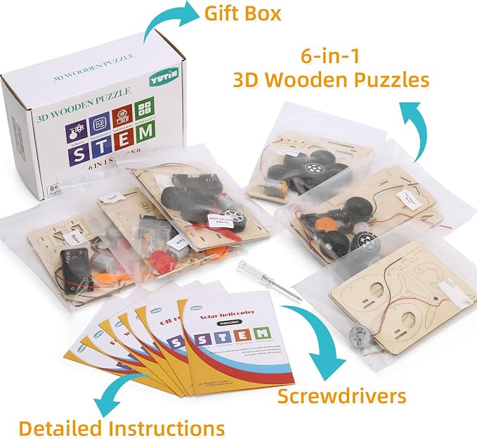 STEM Kits for Kids Age 8-10 10-12, 6 Set Wood Building Projects Crafts 6-8 | Science Model Car Kits for Kids Age 8-12, Wooden 3D Puzzles, STEM Toys for Boys 8 9 10 12 13 Year Old Birthday Gifts