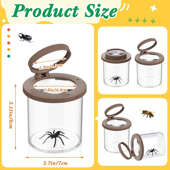 Skylety 2 Pieces Bug Jars Insect Viewer Catcher Bug Magnifying Insect Cage Container for Kids Children Science Nature Exploration Tool(Brown)