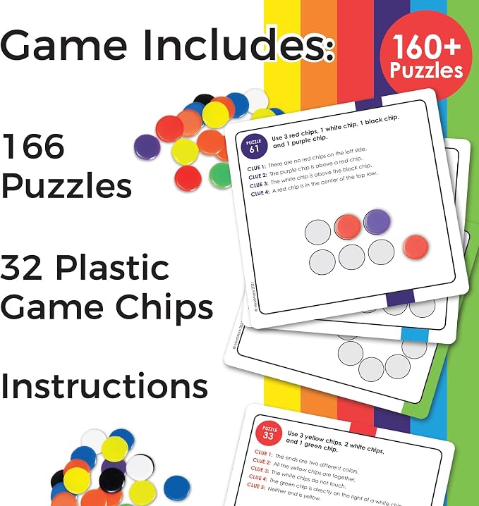 MindWare Logic Links Puzzle Games - Brain Teaser Puzzles for Kids and Brain Games for Adults - 166 Challenging Brain Puzzles, 32 Game Chips - Ages 6+