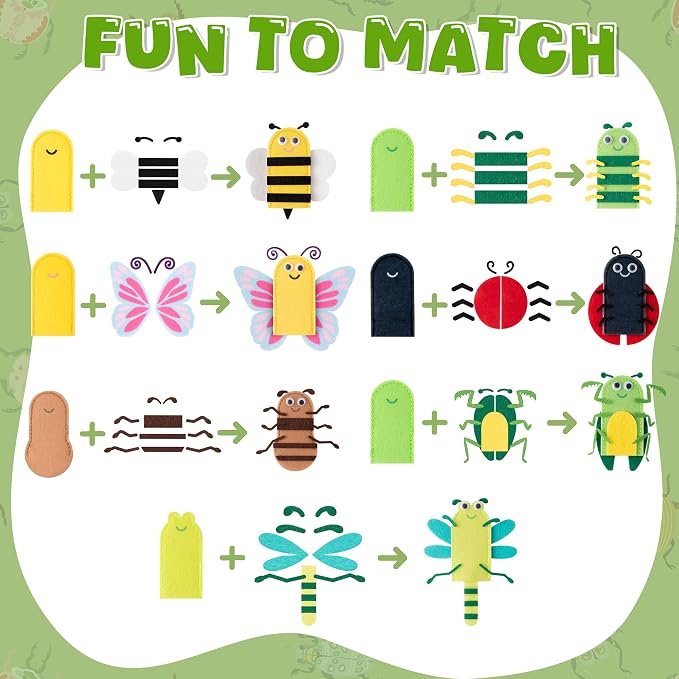 COcnny Insect Finger Puppets Craft - 21pcs DIY Bugs Felt Hand Puppet Toy Making Kit for Toddlers Kids Ages 3 4-8, Make Your Own Story Telling Role Playing, Spring Party Classroom School Art Supplies