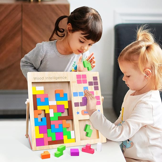 Wooden Puzzles for Kids Ages 4-8 8-10 Thick Colorful 3D Russian Blocks | Brain Teaser Tangram Jigsaw STEM Intelligence Toys Educational Gift for Toddlers 3 4 5 6 7 Years Old Boys Girls