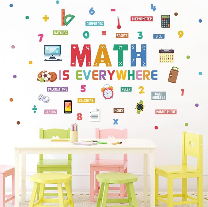 LHIUEM Math Learning Peel and Stick Wall Decals 33”X24” Educational Classroom Wall Stickers Colorful Math Symbols Wall Decals Removable Self Adhesive Renter Friendly Mural for Elementary Classroom