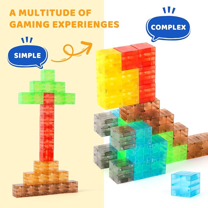 ZHENFINITY 100PCS Colorful Magnetic Building Blocks, STEM Construction Toy | Light-Through Blocks for Open-Ended Building, Creativity and Hands-On Play, Gift for Boys and Girls Ages 4-8