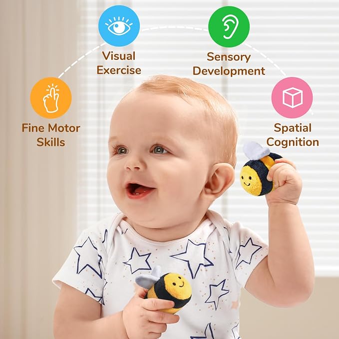JoyCat Baby Toys 6-12 Months, Beehive Toy with 5 Sensory Bees, Baby Gift | Soft beehive with 5 bees for rattle, crinkle, mirror play and little-hand fill-and-dump fun