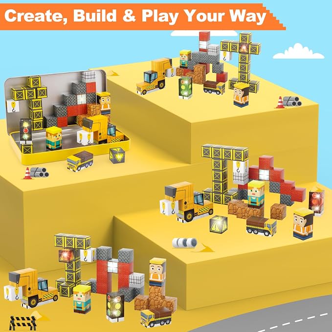 Travel Magnetic Blocks 45 PCS Mini Building Cubes with Case Construction | Travel Toy for Airplane Plane Car Road Trip, Mini Cubes STEM Learning Portable Building Toys Gift for Toddler Kids Ages 3-5
