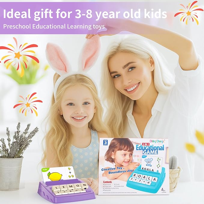 Matching Letter Games for Kids Ages 4-8,Learning & Education Toys for Preschool Boys Girls Spelling/Reading/Math Learning/Word Recognition,Birthday Gifts Educational Toys for Kindergarten Kids, Purple