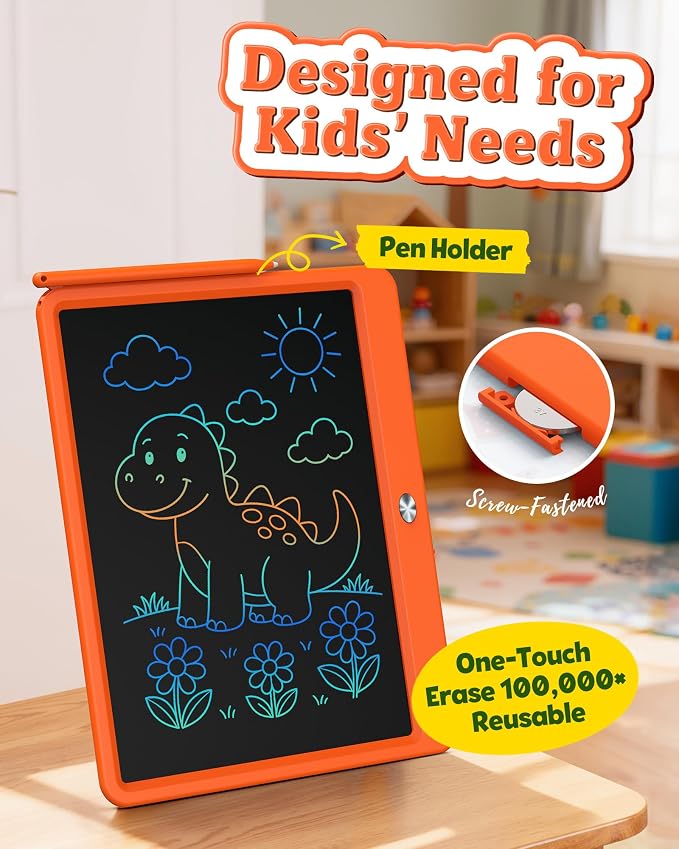 Bravokids 12 Inch LCD Writing Tablet for 3-8 Year Olds - Electronic Drawing Pad and Doodle Board as Educational Birthday Gifts for Girls and Boys (Orange)