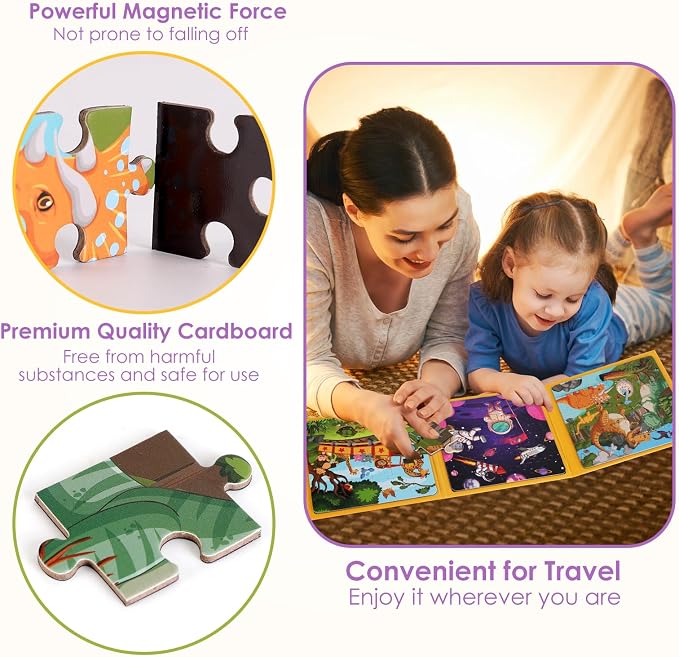 Magnetic Jigsaw Puzzles for Kids Ages 4-6, 36-Piece Preschooler Travel Toys Animals and Space Puzzles Ages 3-5, Educational Learning Magnets, Ideal Road Trip Activities Toys for 3 4 5 6 Boys and Girls