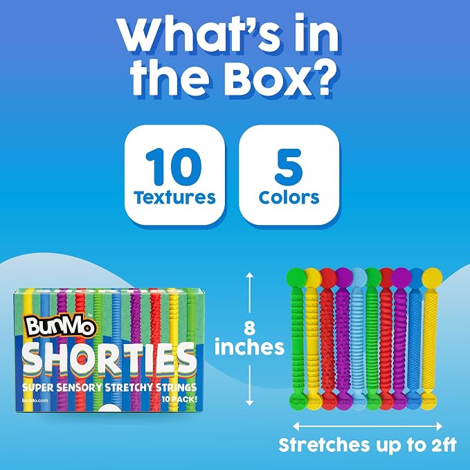 BUNMO Stretchy Strings - Sensory Toys - Stimulating & Addictive Toys for Kids - Fidget Toy - Hours of Fun for Kids - Non-Mouthable Toy 3+ - Mini Sensory 10 Pack