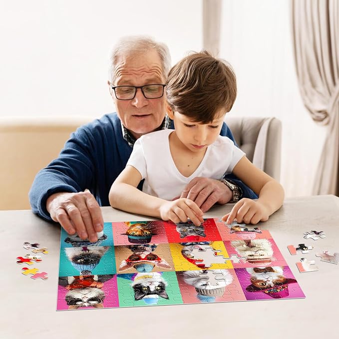 Jeacirio 4 Pack 100 Piece Puzzles for Kids Ages 4-6 6-8 8-10, Dogs Cats Flowers Donuts Jigsaw Puzzles for Kids, Educational Puzzle Toys with Posters Bags, Gifts for Boys Girls Ages 4-8