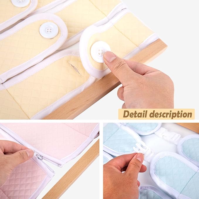 Montessori Wooden Toys for Dressing Learning Board Learning Basic Dressing Skills - Buttons, Snaps, Zippers, Belt Buckles for 1 2 3 Year Old Toddlers Sensory Toy Gifts(3 Buttons)