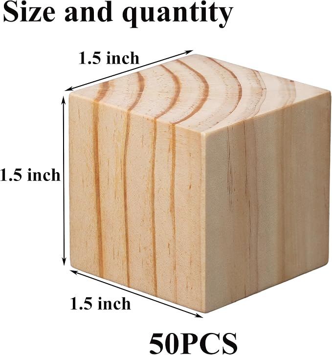 Ninekong 50 Pack Unfinished Wood Blocks 1.5 Inch - Solid Pine Wooden Cubes for Crafts, Sanded Smooth Natural Wood Squares for Painting, DIY Projects, Puzzle Making & Home Decor | Solid Pine, Sanded Smooth Natural Wood Squares, For Crafts, Painting, DIY...