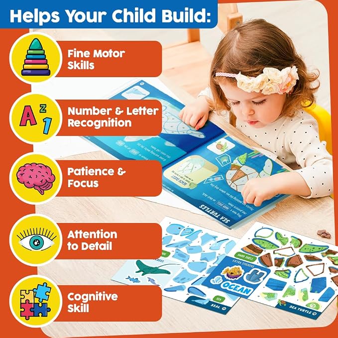 Funcils Paint by Sticker Book for Kids Ages 4-8, 30 Color Sticker by Number | Travel, Airplane, Car Activities for Kids, Girls & Boys - Art & Crafts Games, Puzzle Books, Learning Educational Kit