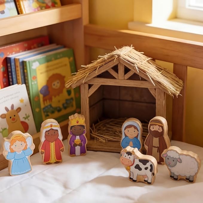 Kathfly 36 Pcs Wooden Community Helpers Nativity Scene, Career Figures Toy | Multicultural Career Blocks for Social Emotional Learning, Creative Play Figures, Preschool Classroom Teaching Wooden Set