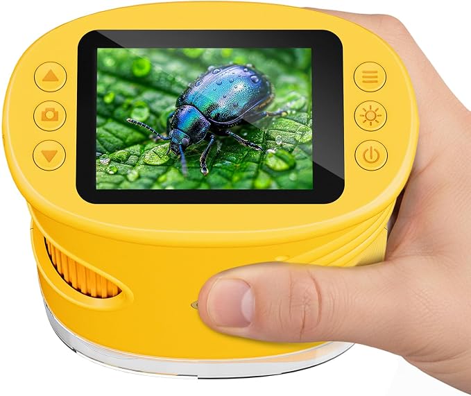 Temodu Kids Microscope 2.0" Screen 1000X Digital Microscope for Kids, Mini Pocket Handheld Microscopes for Children Birthday Festival Gift, Science Education Fun Toys for Boys Girls Ages 4-12 (Yellow)