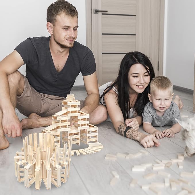 Wooden Building Blocks 100PCS Montessori STEM Toy for Kids, Solid Natural Pine Wood, Creative Shapes for 3D Space Stacking Games and Sensory Play, Stacking Blocks