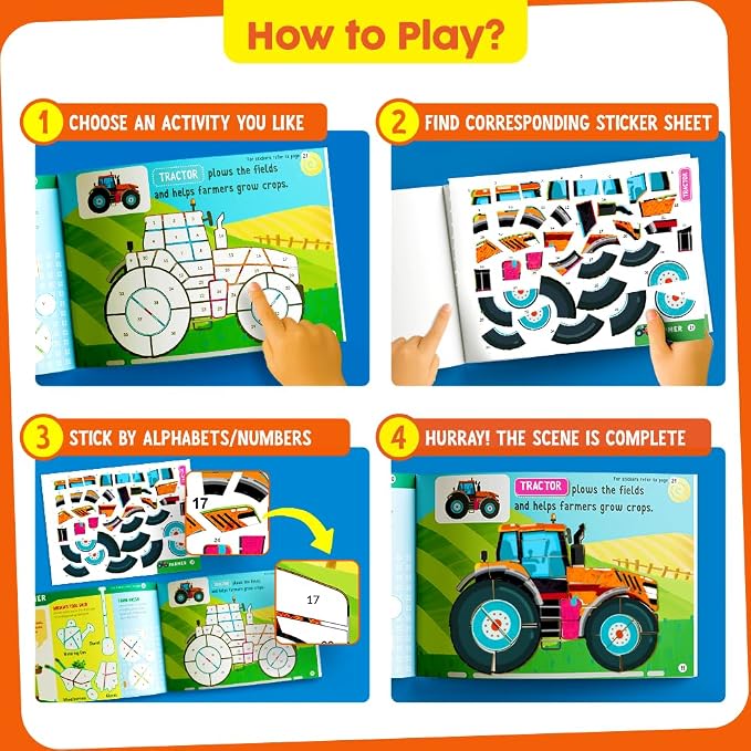 Funcils Paint by Sticker Book for Kids Ages 4-8, 30 Color Sticker by Number | Travel, Airplane, Car Activities for Kids, Girls & Boys - Art & Crafts Games, Puzzle Books, Learning Educational Kit
