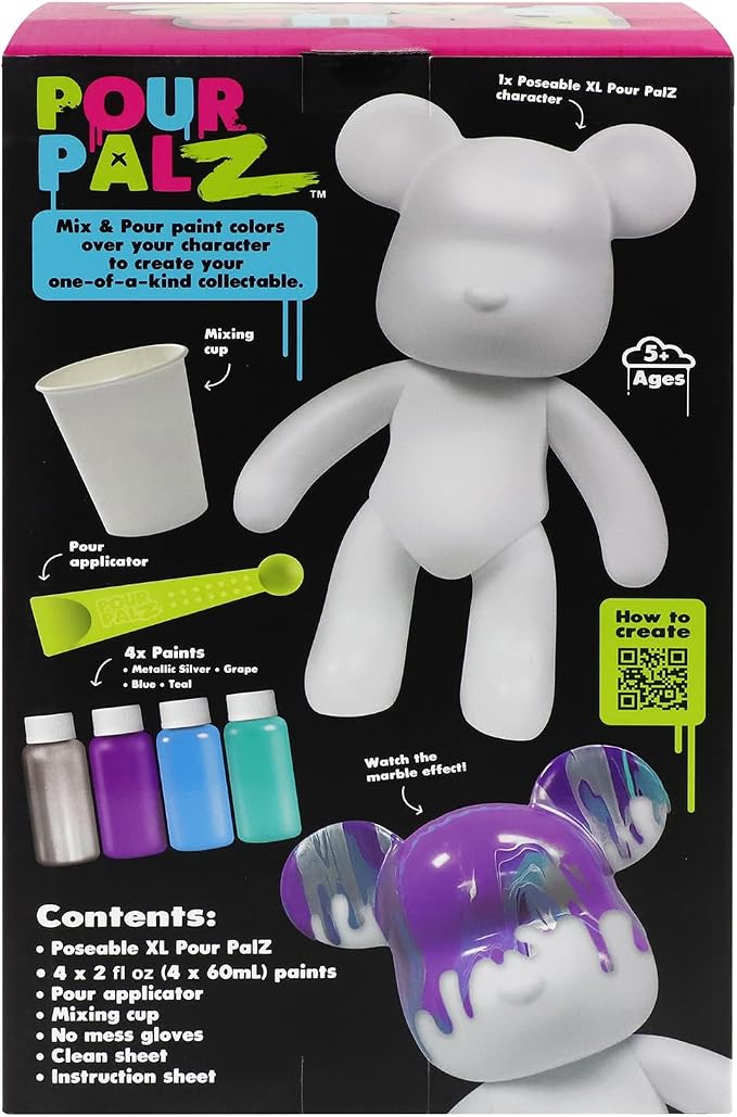 Pour Palz DIY Paint Pouring Kit – 1 XL Bear Figurine, 4 Acrylic Pour Paints, Mixing Cups & Tools, Create Unique Marbled Art, Fun Hands-On Craft Kit for Kids & Adults, Groovy Smoothie, Ages 5+