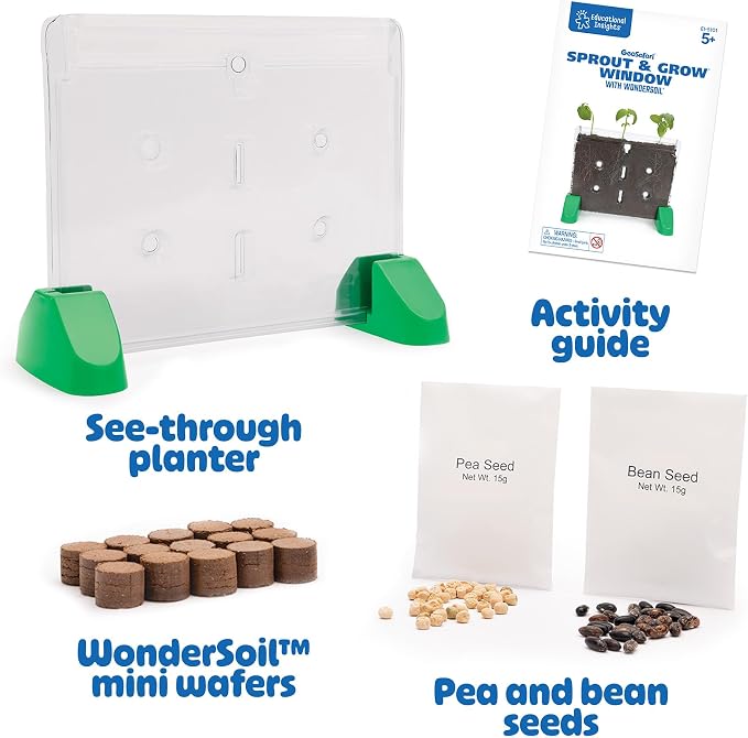 Educational Insights Sprout & Grow Window - See-Through Sprouts Growing Kit, Kids Gardening Set, Kid-Friendly Science Kits, Root Viewer, Gardening Kit for Kids, Indoor Classroom Planter, Ages 5+
